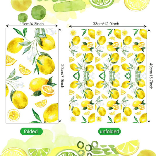200 Pcs Lemon Paper Napkins Bulk Yellow Citrus Fruit Disposable Hand Napkins Watercolor Summer Fruit Pattern Disposable Hand Towels for Summer Kitchen Bathroom Tea Party Wedding Birthday Picnic Party