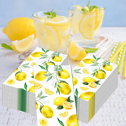 200 Pcs Lemon Paper Napkins Bulk Yellow Citrus Fruit Disposable Hand Napkins Watercolor Summer Fruit Pattern Disposable Hand Towels for Summer Kitchen Bathroom Tea Party Wedding Birthday Picnic Party