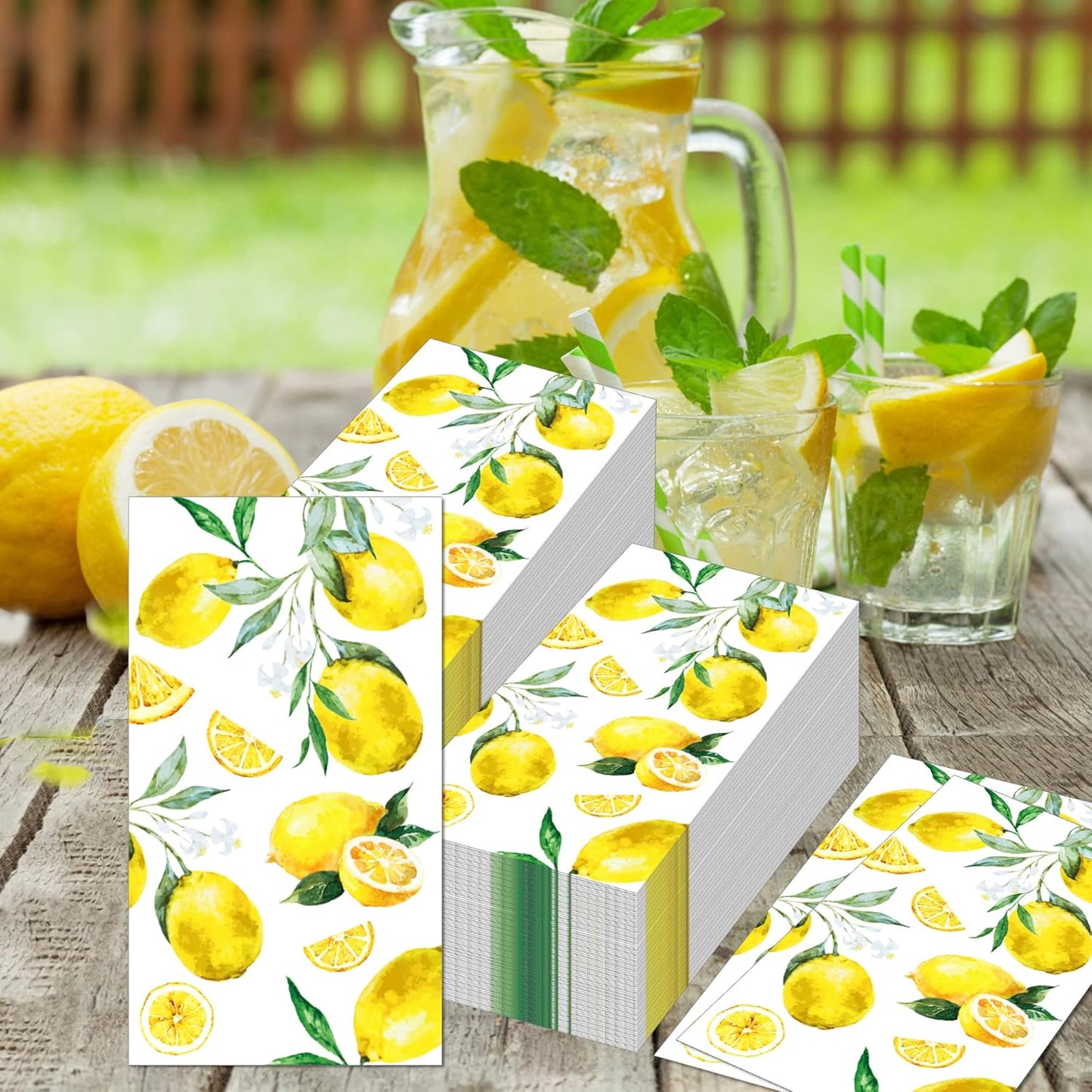 200 Pcs Lemon Paper Napkins Bulk Yellow Citrus Fruit Disposable Hand Napkins Watercolor Summer Fruit Pattern Disposable Hand Towels for Summer Kitchen Bathroom Tea Party Wedding Birthday Picnic Party