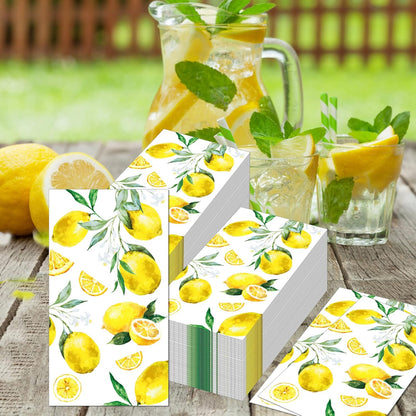 200 Pcs Lemon Paper Napkins Bulk Yellow Citrus Fruit Disposable Hand Napkins Watercolor Summer Fruit Pattern Disposable Hand Towels for Summer Kitchen Bathroom Tea Party Wedding Birthday Picnic Party