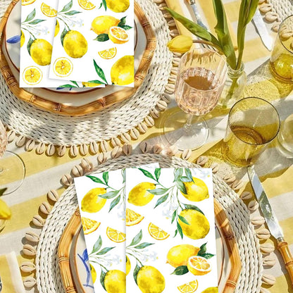 200 Pcs Lemon Paper Napkins Bulk Yellow Citrus Fruit Disposable Hand Napkins Watercolor Summer Fruit Pattern Disposable Hand Towels for Summer Kitchen Bathroom Tea Party Wedding Birthday Picnic Party