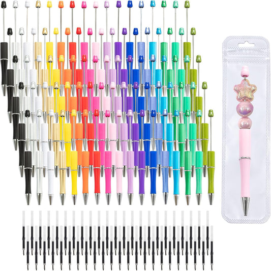 210 Pieces DIY Beadable Pen Bulk Kit – 70PCS Ballpoint Pen with Refills & Bags – Perfect for Beads Pens Supplies, Beaded Pens for DIY Crafting – Office Supplies & Teacher Accessories (Yellow)