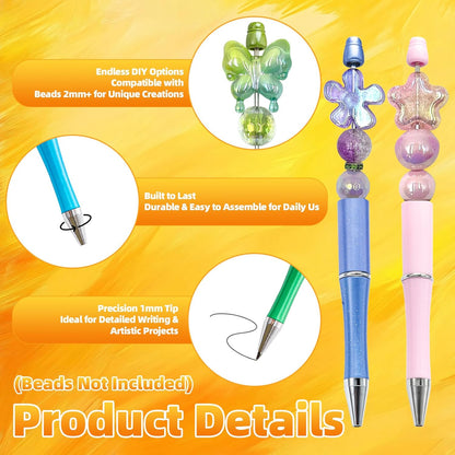210 Pieces DIY Beadable Pen Bulk Kit – 70PCS Ballpoint Pen with Refills & Bags – Perfect for Beads Pens Supplies, Beaded Pens for DIY Crafting – Office Supplies & Teacher Accessories (Yellow)