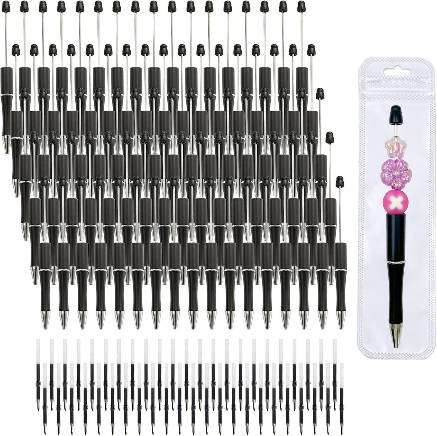 210 Pieces DIY Beadable Pen Bulk Kit – 70PCS Ballpoint Pen with Refills & Bags – Perfect for Beads Pens Supplies, Beaded Pens for DIY Crafting – Office Supplies & Teacher Accessories (Yellow)
