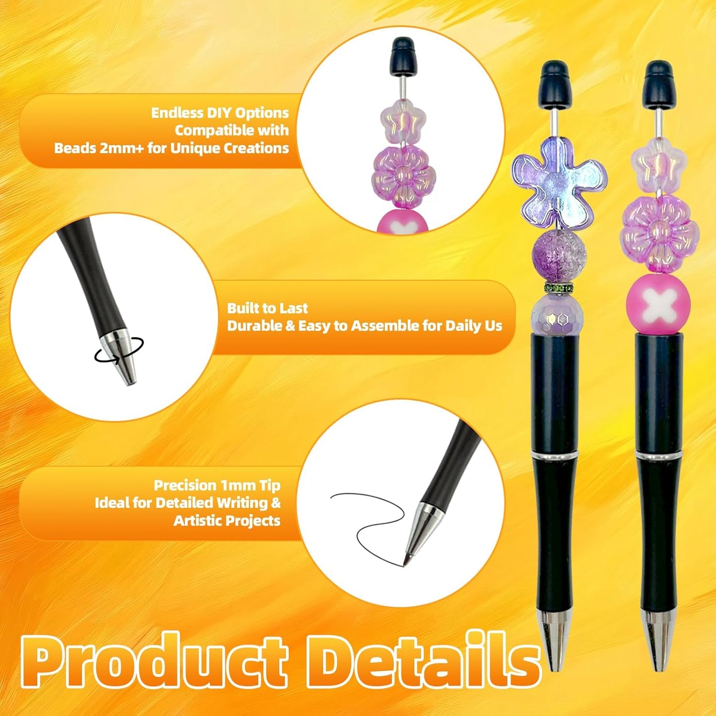 210 Pieces DIY Beadable Pen Bulk Kit – 70PCS Ballpoint Pen with Refills & Bags – Perfect for Beads Pens Supplies, Beaded Pens for DIY Crafting – Office Supplies & Teacher Accessories (Yellow)