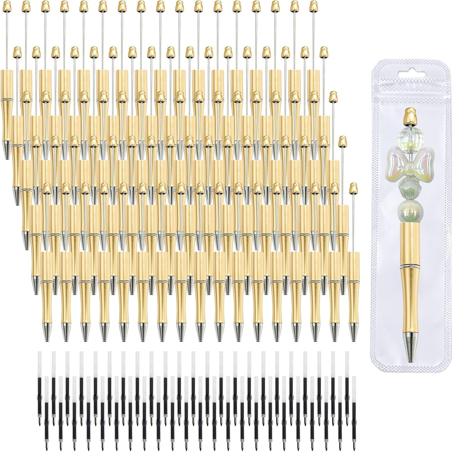210 Pieces DIY Beadable Pen Bulk Kit – 70PCS Ballpoint Pen with Refills & Bags – Perfect for Beads Pens Supplies, Beaded Pens for DIY Crafting – Office Supplies & Teacher Accessories (Yellow)