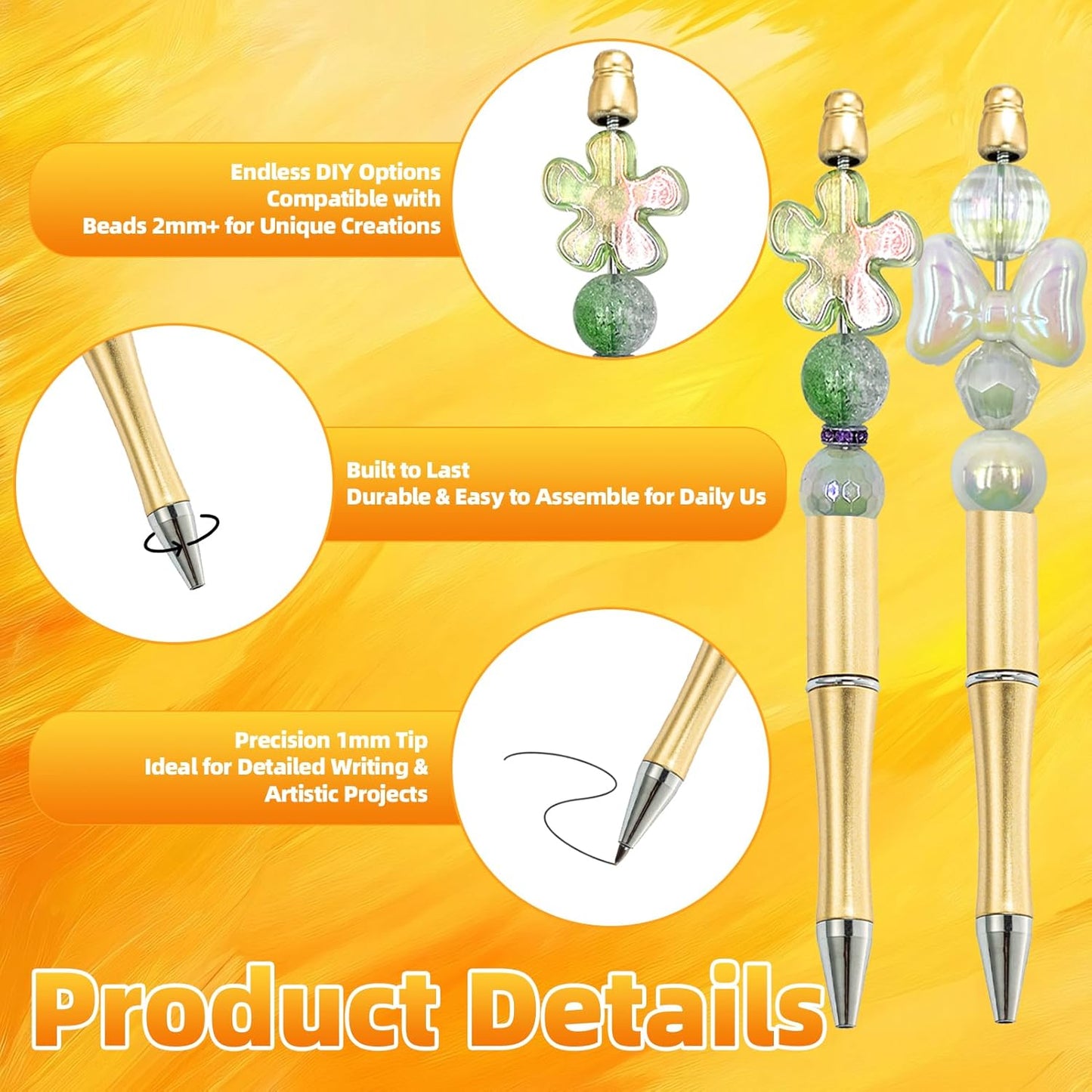 210 Pieces DIY Beadable Pen Bulk Kit – 70PCS Ballpoint Pen with Refills & Bags – Perfect for Beads Pens Supplies, Beaded Pens for DIY Crafting – Office Supplies & Teacher Accessories (Yellow)