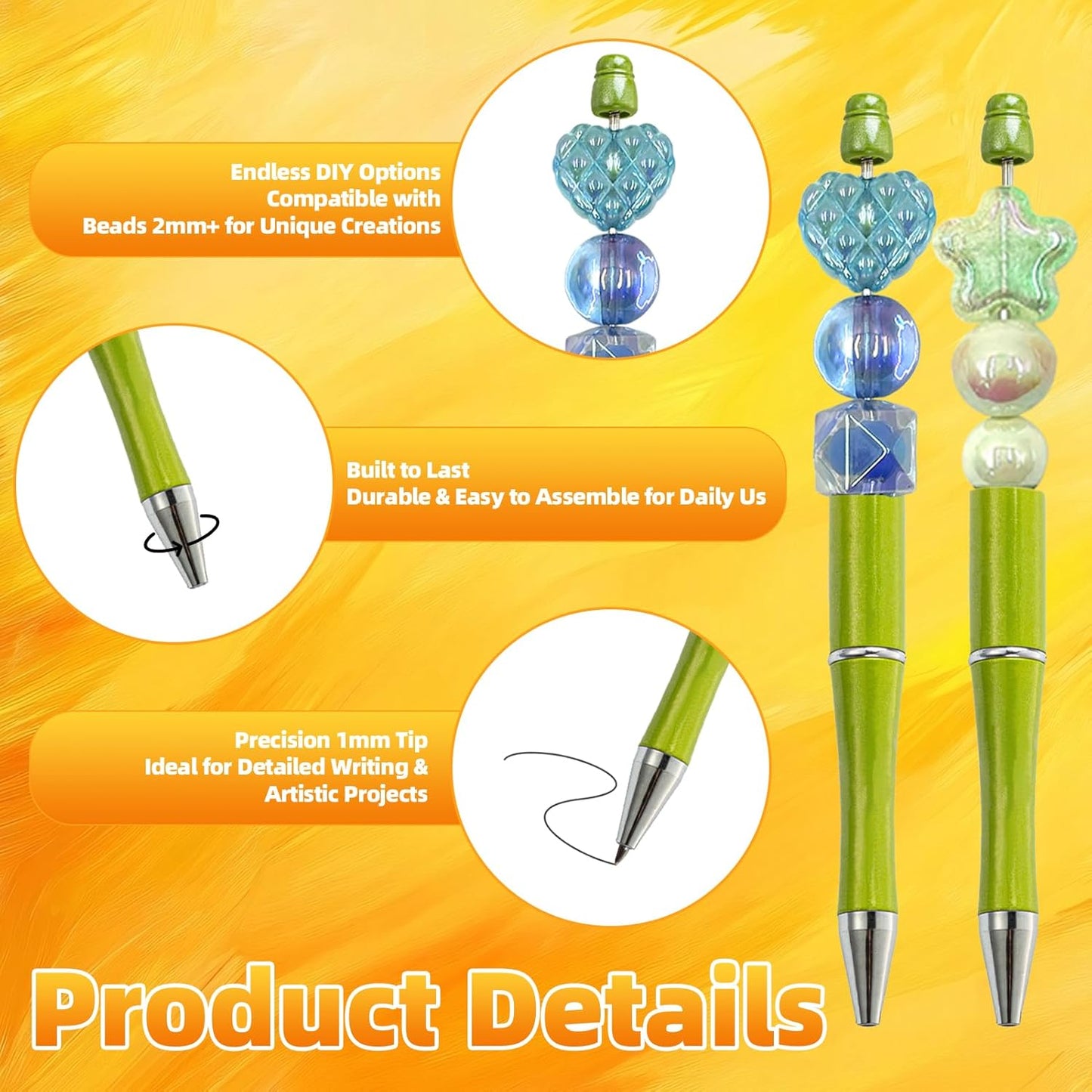 210 Pieces DIY Beadable Pen Bulk Kit – 70PCS Ballpoint Pen with Refills & Bags – Perfect for Beads Pens Supplies, Beaded Pens for DIY Crafting – Office Supplies & Teacher Accessories (Yellow)