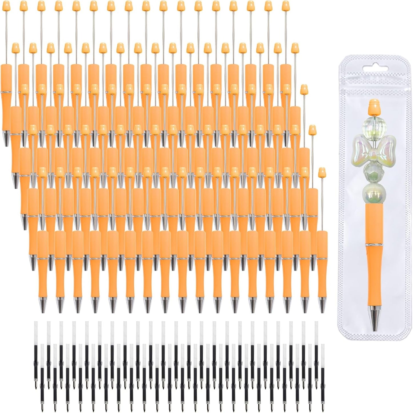 210 Pieces DIY Beadable Pen Bulk Kit – 70PCS Ballpoint Pen with Refills & Bags – Perfect for Beads Pens Supplies, Beaded Pens for DIY Crafting – Office Supplies & Teacher Accessories (Yellow)