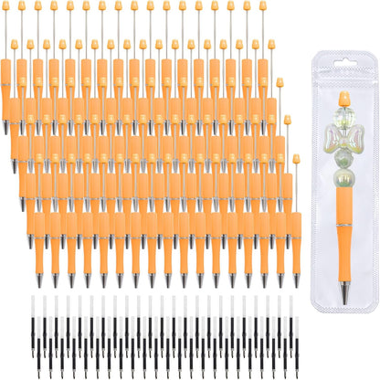 210 Pieces DIY Beadable Pen Bulk Kit – 70PCS Ballpoint Pen with Refills & Bags – Perfect for Beads Pens Supplies, Beaded Pens for DIY Crafting – Office Supplies & Teacher Accessories (Yellow)