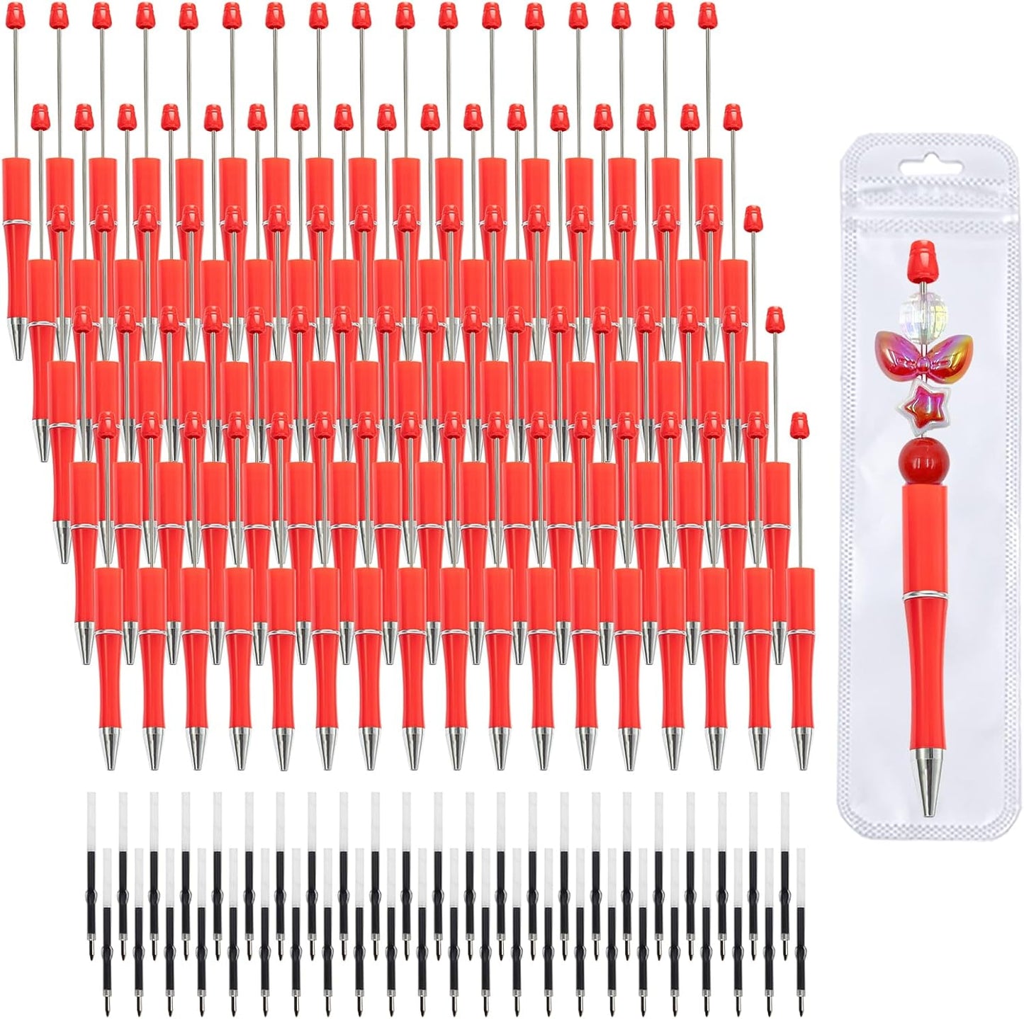 210 Pieces DIY Beadable Pen Bulk Kit – 70PCS Ballpoint Pen with Refills & Bags – Perfect for Beads Pens Supplies, Beaded Pens for DIY Crafting – Office Supplies & Teacher Accessories (Yellow)