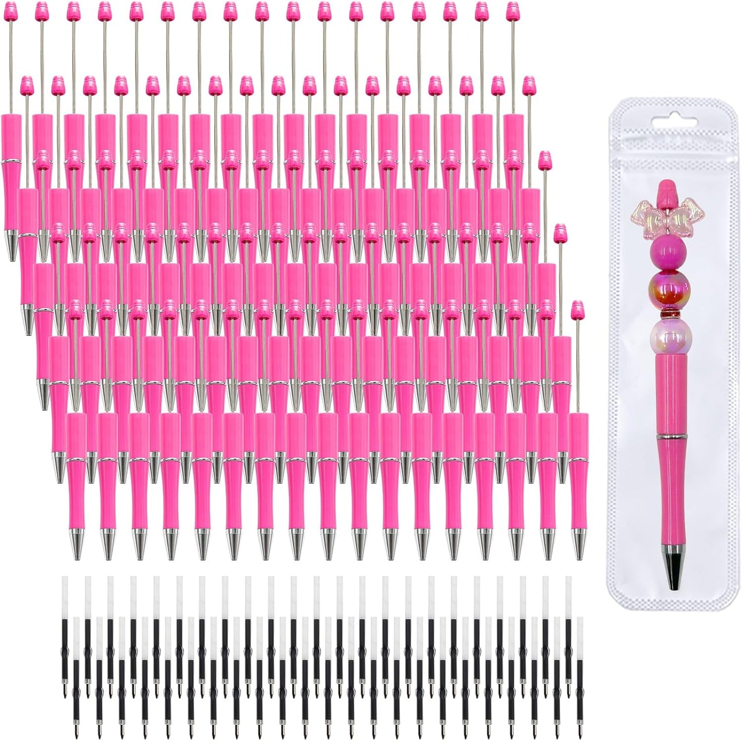 210 Pieces DIY Beadable Pen Bulk Kit – 70PCS Ballpoint Pen with Refills & Bags – Perfect for Beads Pens Supplies, Beaded Pens for DIY Crafting – Office Supplies & Teacher Accessories (Yellow)