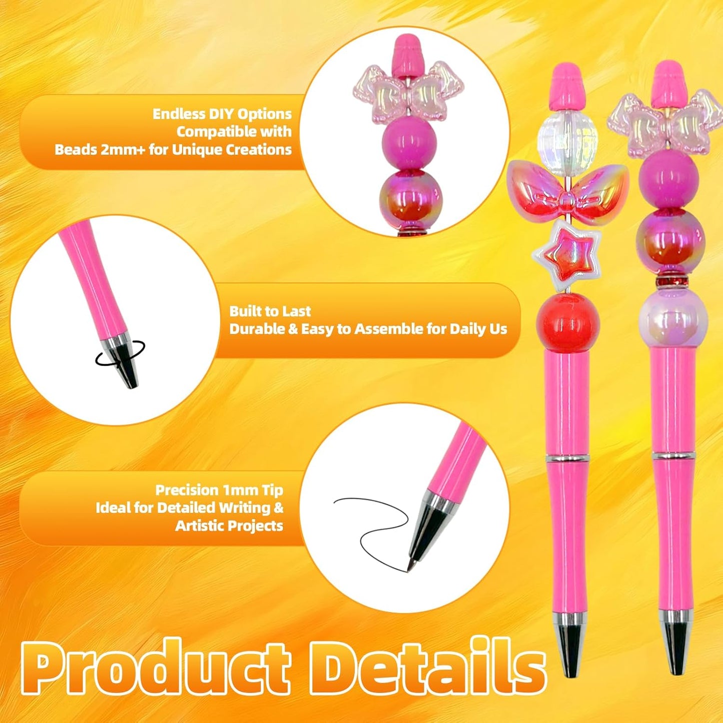 210 Pieces DIY Beadable Pen Bulk Kit – 70PCS Ballpoint Pen with Refills & Bags – Perfect for Beads Pens Supplies, Beaded Pens for DIY Crafting – Office Supplies & Teacher Accessories (Yellow)