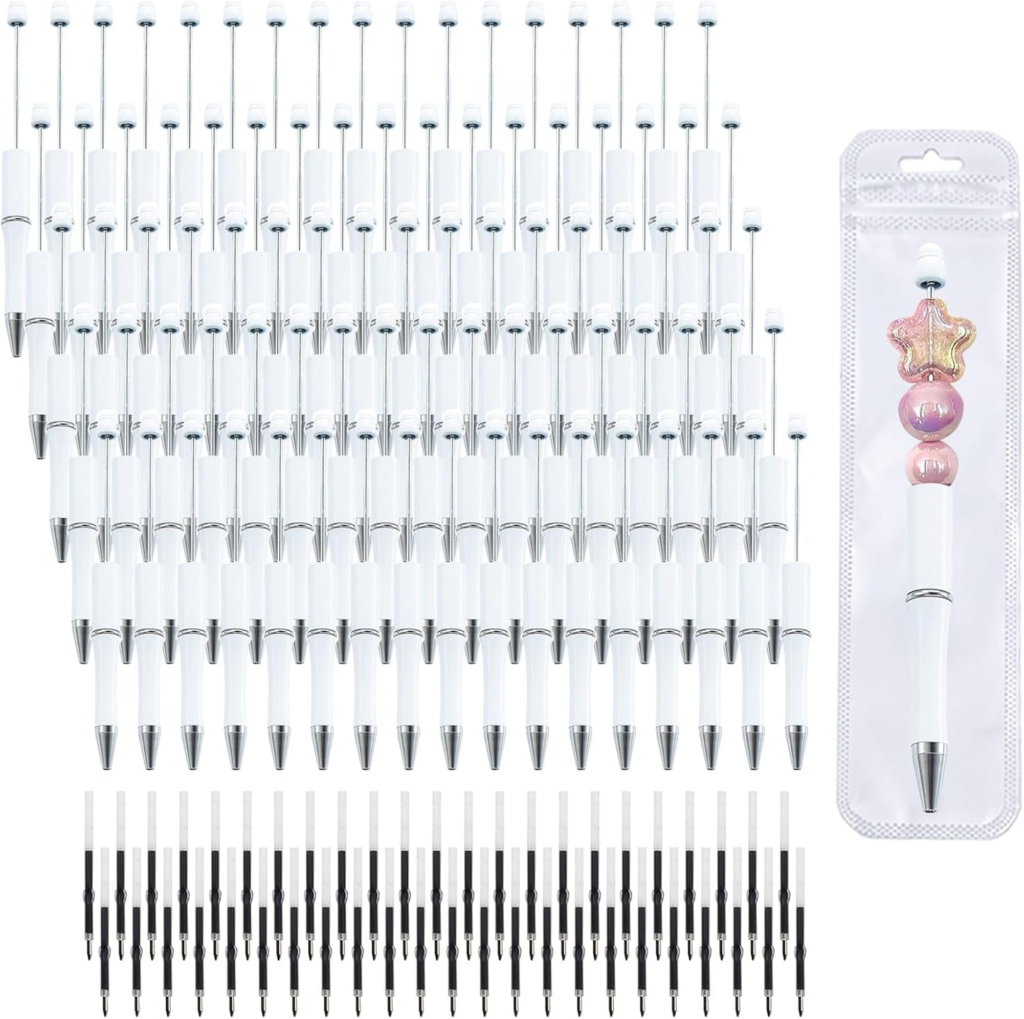 210 Pieces DIY Beadable Pen Bulk Kit – 70PCS Ballpoint Pen with Refills & Bags – Perfect for Beads Pens Supplies, Beaded Pens for DIY Crafting – Office Supplies & Teacher Accessories (Yellow)
