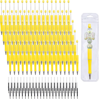 210 Pieces DIY Beadable Pen Bulk Kit – 70PCS Ballpoint Pen with Refills & Bags – Perfect for Beads Pens Supplies, Beaded Pens for DIY Crafting – Office Supplies & Teacher Accessories (Yellow)