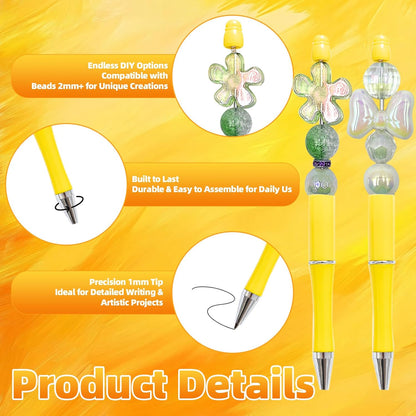210 Pieces DIY Beadable Pen Bulk Kit – 70PCS Ballpoint Pen with Refills & Bags – Perfect for Beads Pens Supplies, Beaded Pens for DIY Crafting – Office Supplies & Teacher Accessories (Yellow)