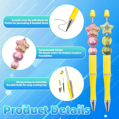 108 Pieces DIY Beadable Pen Bulk Kit – 36PCS Ballpoint Pens with Refills & Bags – Beaded Pens for DIY Crafting – Beads Pens Supplies, Pen Making Kit, Beadable Items, Teacher Accessories (Yellow)