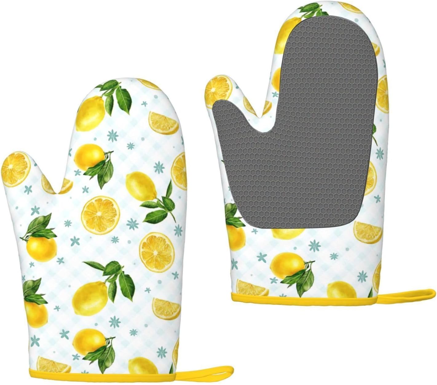 Lemon Oven Mitts Heat Resistant Yellow Cute Oven Gloves Mitt Kitchen Decor Pot Holders Hot Pads Baker Stuff Chef Cooking Baking Gifts for Women Bakers Mother's Day
