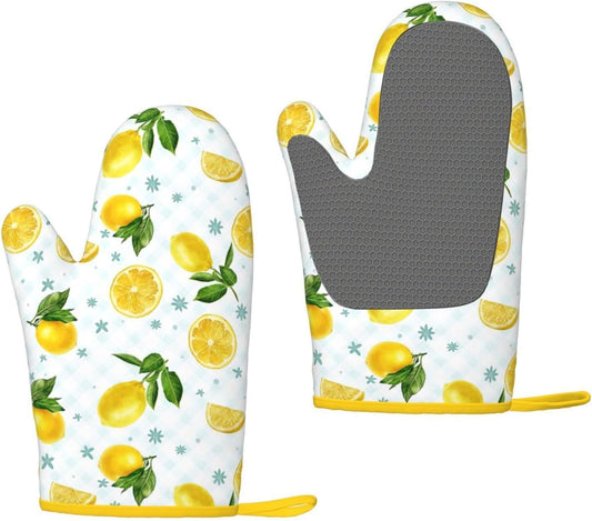 Lemon Oven Mitts Heat Resistant Yellow Cute Oven Gloves Mitt Kitchen Decor Pot Holders Hot Pads Baker Stuff Chef Cooking Baking Gifts for Women Bakers Mother's Day