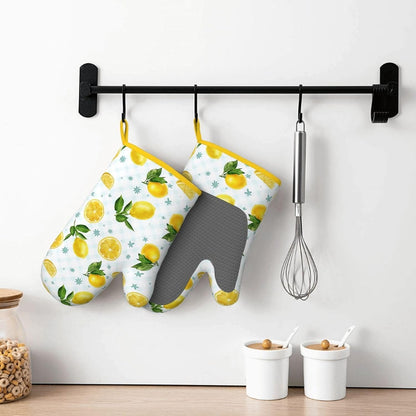 Lemon Oven Mitts Heat Resistant Yellow Cute Oven Gloves Mitt Kitchen Decor Pot Holders Hot Pads Baker Stuff Chef Cooking Baking Gifts for Women Bakers Mother's Day