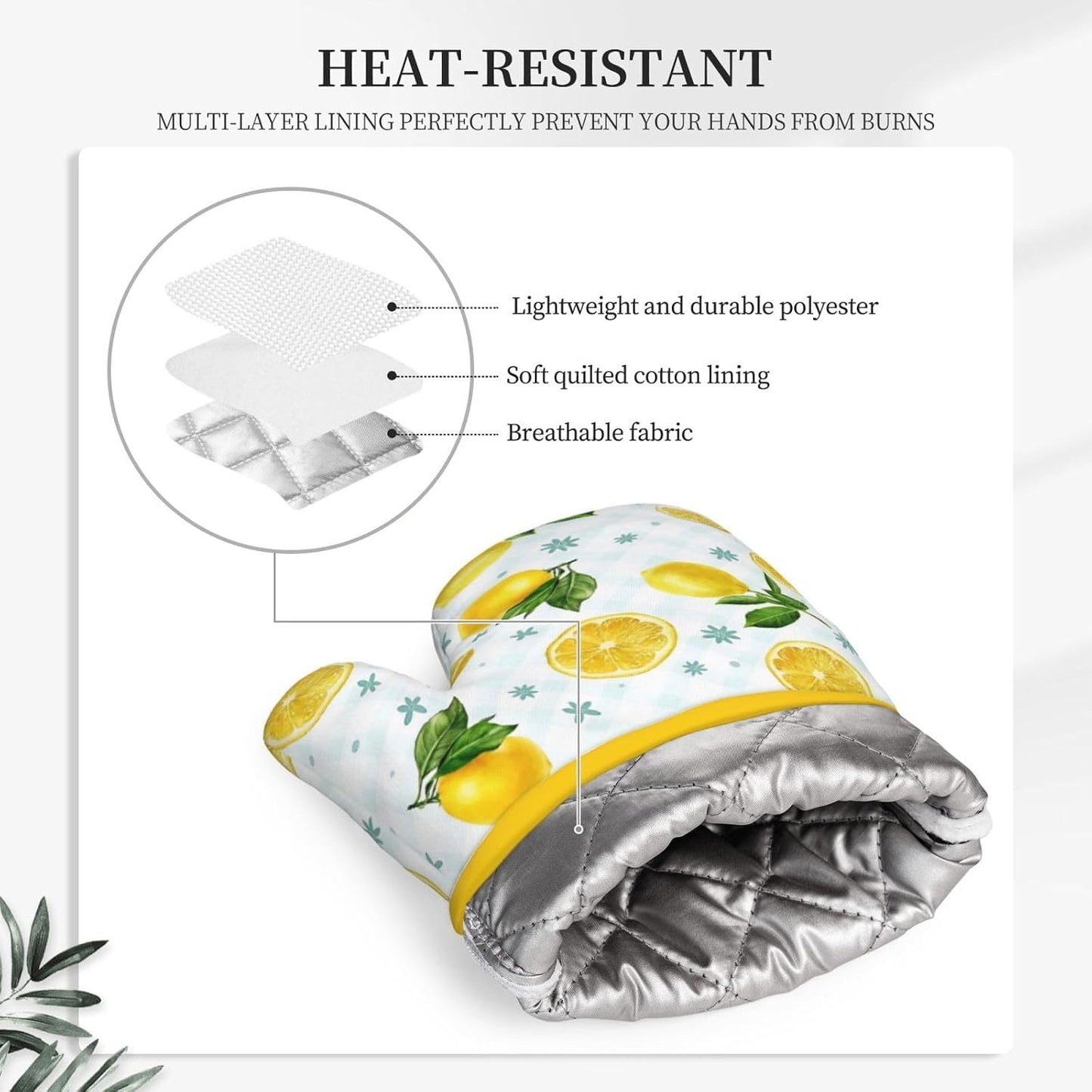 Lemon Oven Mitts Heat Resistant Yellow Cute Oven Gloves Mitt Kitchen Decor Pot Holders Hot Pads Baker Stuff Chef Cooking Baking Gifts for Women Bakers Mother's Day