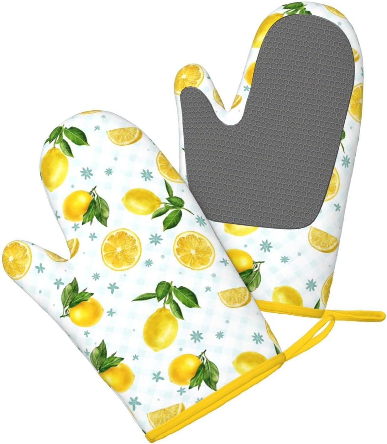 Lemon Oven Mitts Heat Resistant Yellow Cute Oven Gloves Mitt Kitchen Decor Pot Holders Hot Pads Baker Stuff Chef Cooking Baking Gifts for Women Bakers Mother's Day