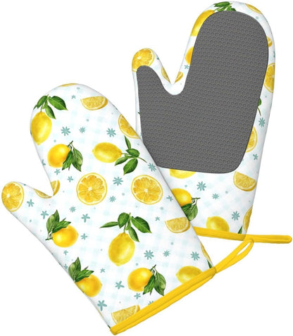Lemon Oven Mitts Heat Resistant Yellow Cute Oven Gloves Mitt Kitchen Decor Pot Holders Hot Pads Baker Stuff Chef Cooking Baking Gifts for Women Bakers Mother's Day