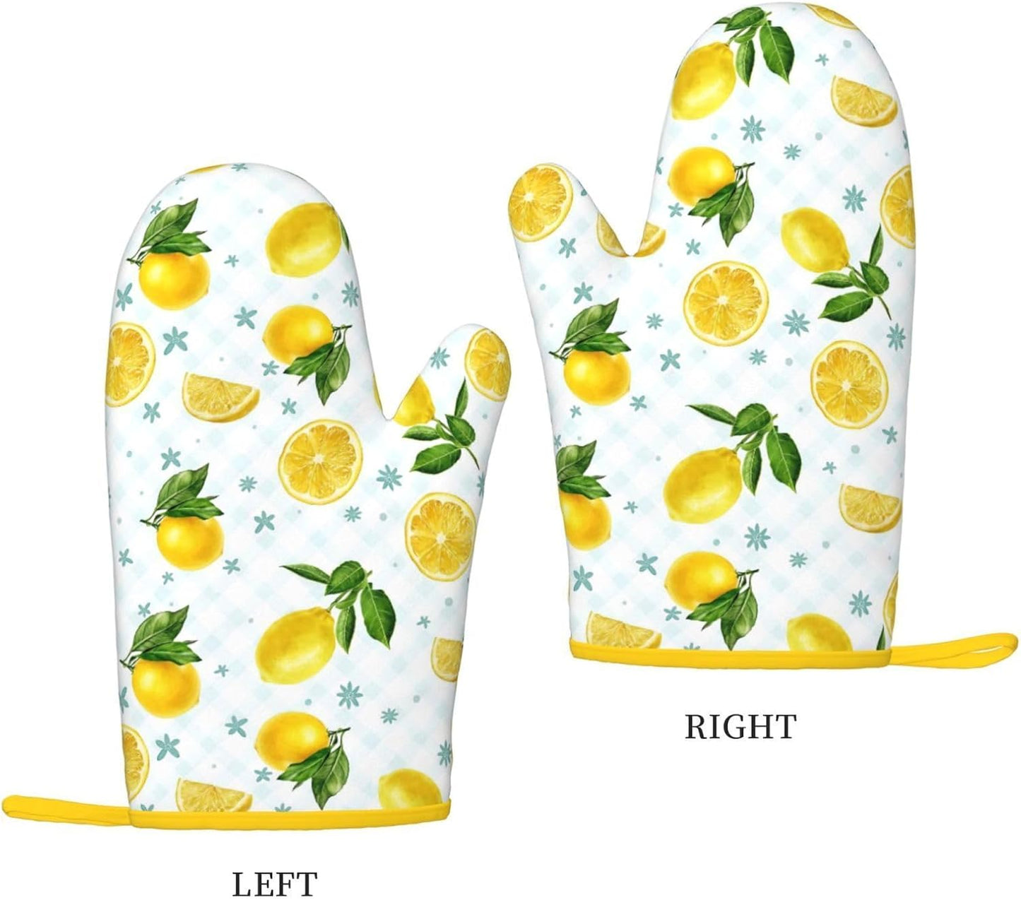 Lemon Oven Mitts Heat Resistant Yellow Cute Oven Gloves Mitt Kitchen Decor Pot Holders Hot Pads Baker Stuff Chef Cooking Baking Gifts for Women Bakers Mother's Day