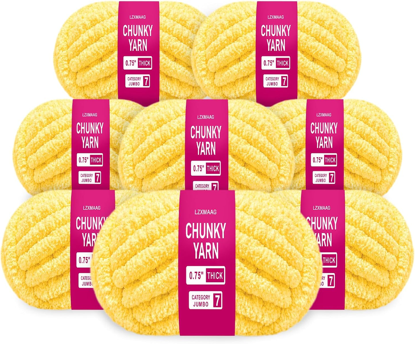 Buttercup Yellow Chunky Yarn, Chenille Yarn for Hand Knitting Blankets, Super Soft Jumbo Yarn for Crocheting, Bulky Yarn Pack, 8 Skeins