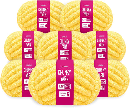 Buttercup Yellow Chunky Yarn, Chenille Yarn for Hand Knitting Blankets, Super Soft Jumbo Yarn for Crocheting, Bulky Yarn Pack, 8 Skeins