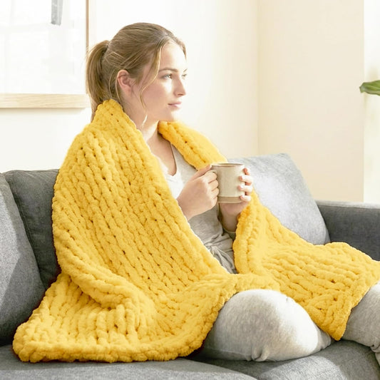 Buttercup Yellow Chunky Yarn, Chenille Yarn for Hand Knitting Blankets, Super Soft Jumbo Yarn for Crocheting, Bulky Yarn Pack, 8 Skeins