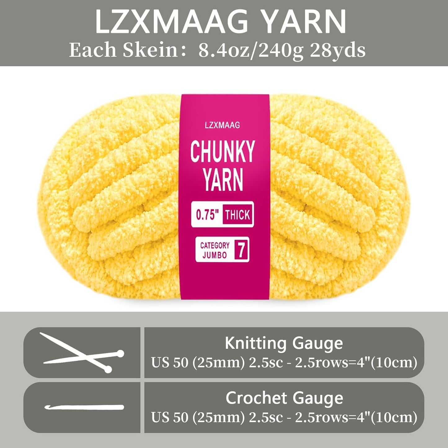 Buttercup Yellow Chunky Yarn, Chenille Yarn for Hand Knitting Blankets, Super Soft Jumbo Yarn for Crocheting, Bulky Yarn Pack, 8 Skeins