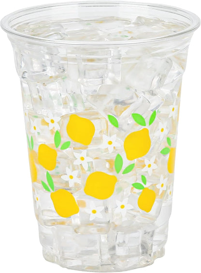 50 Pcs Lemon Plastic Cups Summer 12 oz Party Clear Cups | Disposable Party Cups for Tropical Luau Party Hawaiian Theme Birthday Wedding Bridal Baby Shower
