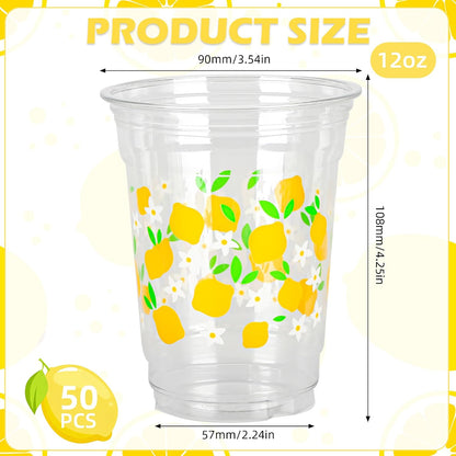 50 Pcs Lemon Plastic Cups Summer 12 oz Party Clear Cups | Disposable Party Cups for Tropical Luau Party Hawaiian Theme Birthday Wedding Bridal Baby Shower