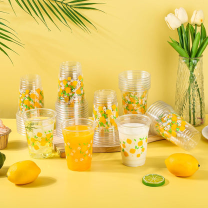 50 Pcs Lemon Plastic Cups Summer 12 oz Party Clear Cups | Disposable Party Cups for Tropical Luau Party Hawaiian Theme Birthday Wedding Bridal Baby Shower