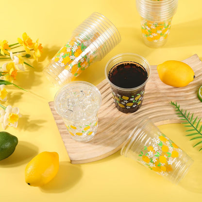 50 Pcs Lemon Plastic Cups Summer 12 oz Party Clear Cups | Disposable Party Cups for Tropical Luau Party Hawaiian Theme Birthday Wedding Bridal Baby Shower