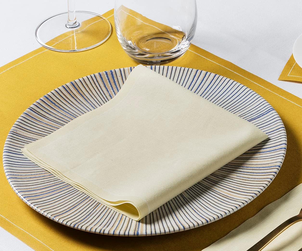 Cotton Dinner Napkins (11.8 x 11.8 in - 12 Per Roll, Pastel Yellow) Cloth Dinner Napkins for Parties, Weddings, Dinning, Hotels, Restaurants or Events - Single-Use Washable
