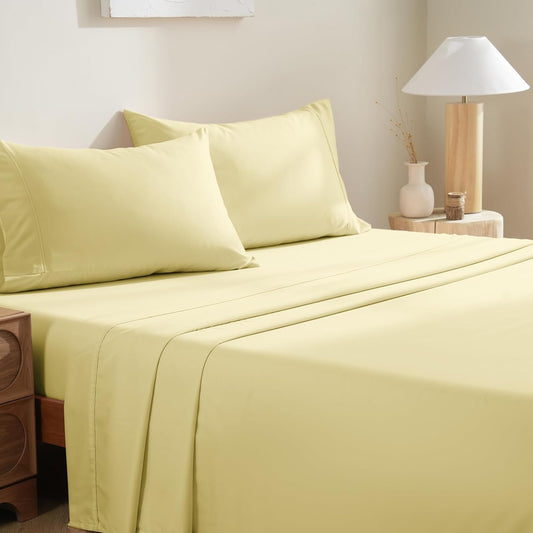 Bedding Queen Sheets Set - Soft Bed Sheets - Cooling Breathable Bedding Set with 16" Deep Pocket (4 Pieces, Queen, Pineapple Yellow)