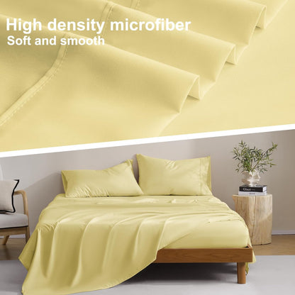 Bedding Queen Sheets Set - Soft Bed Sheets - Cooling Breathable Bedding Set with 16" Deep Pocket (4 Pieces, Queen, Pineapple Yellow)