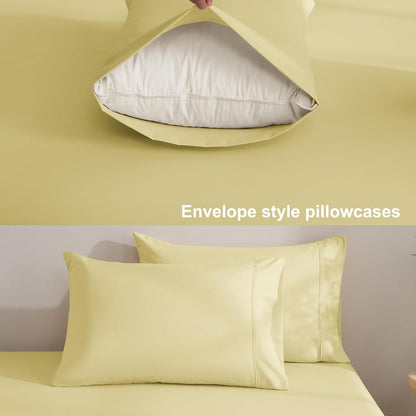 Bedding Queen Sheets Set - Soft Bed Sheets - Cooling Breathable Bedding Set with 16" Deep Pocket (4 Pieces, Queen, Pineapple Yellow)