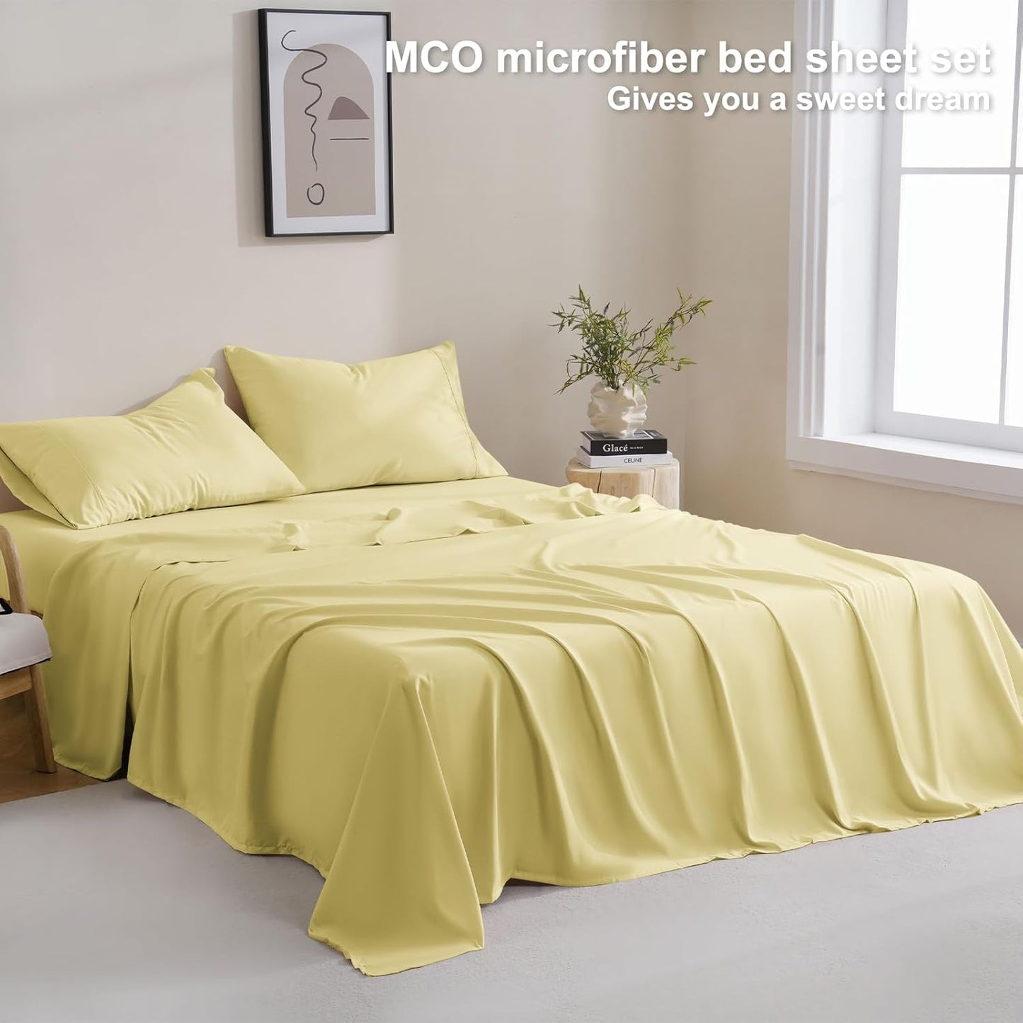 Bedding Queen Sheets Set - Soft Bed Sheets - Cooling Breathable Bedding Set with 16" Deep Pocket (4 Pieces, Queen, Pineapple Yellow)
