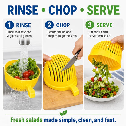 Salad Chopper Bowl with Slits, Fruit Vegetable Cutter, Yellow | BPA-free, dishwasher safe, meal prep, potlucks, picnics, camping, dorm kitchens, small households