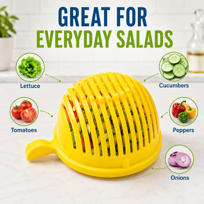 Salad Chopper Bowl with Slits, Fruit Vegetable Cutter, Yellow | BPA-free, dishwasher safe, meal prep, potlucks, picnics, camping, dorm kitchens, small households