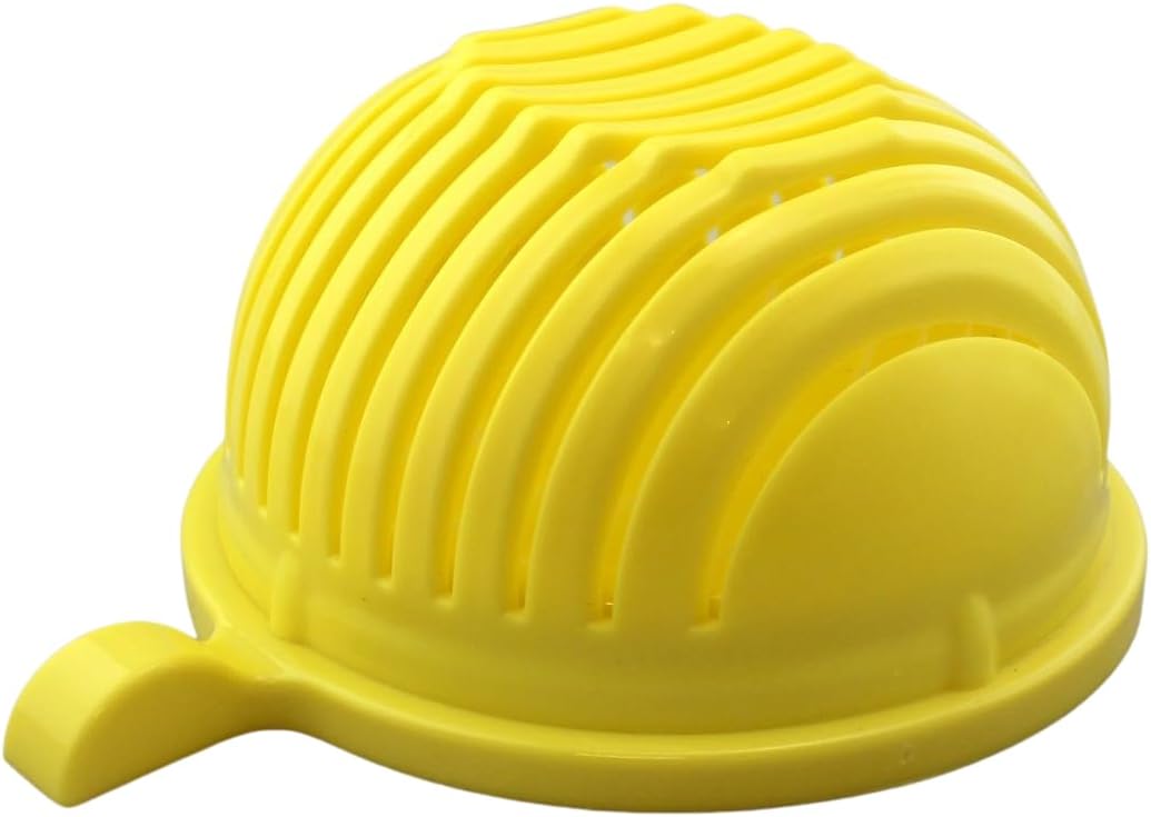 Salad Chopper Bowl with Slits, Fruit Vegetable Cutter, Yellow | BPA-free, dishwasher safe, meal prep, potlucks, picnics, camping, dorm kitchens, small households