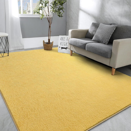6x9 Yellow Memory-Foam Washable Area Rug for Bedroom Living Room | Solid Fluffy Non-Slip Furry Bedside Carpets Modern Indoor Floor Rug Aesthetic Minimalist Rug for Kids Girls Boys Home Decor