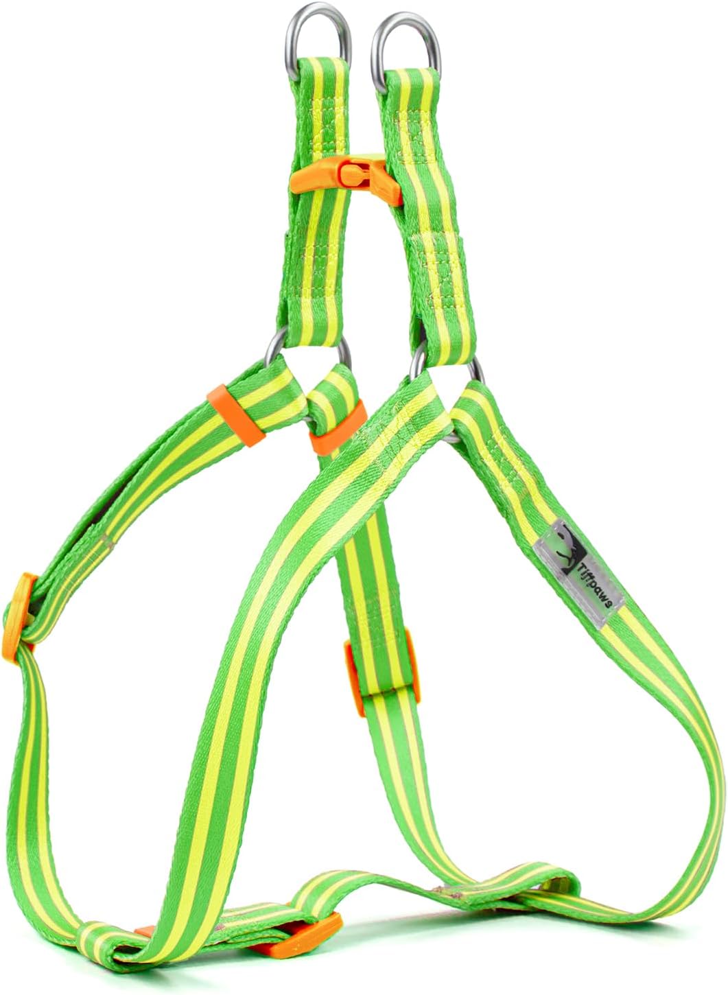 Step in Dog Harness for Small Dogs, Freedom Nylon Dog Halter Vests, Lightweight and Escape Proof Puppy Harness, Quick Fits for Small Medium and Large Dogs (Green & Yellow Stripe, XS)