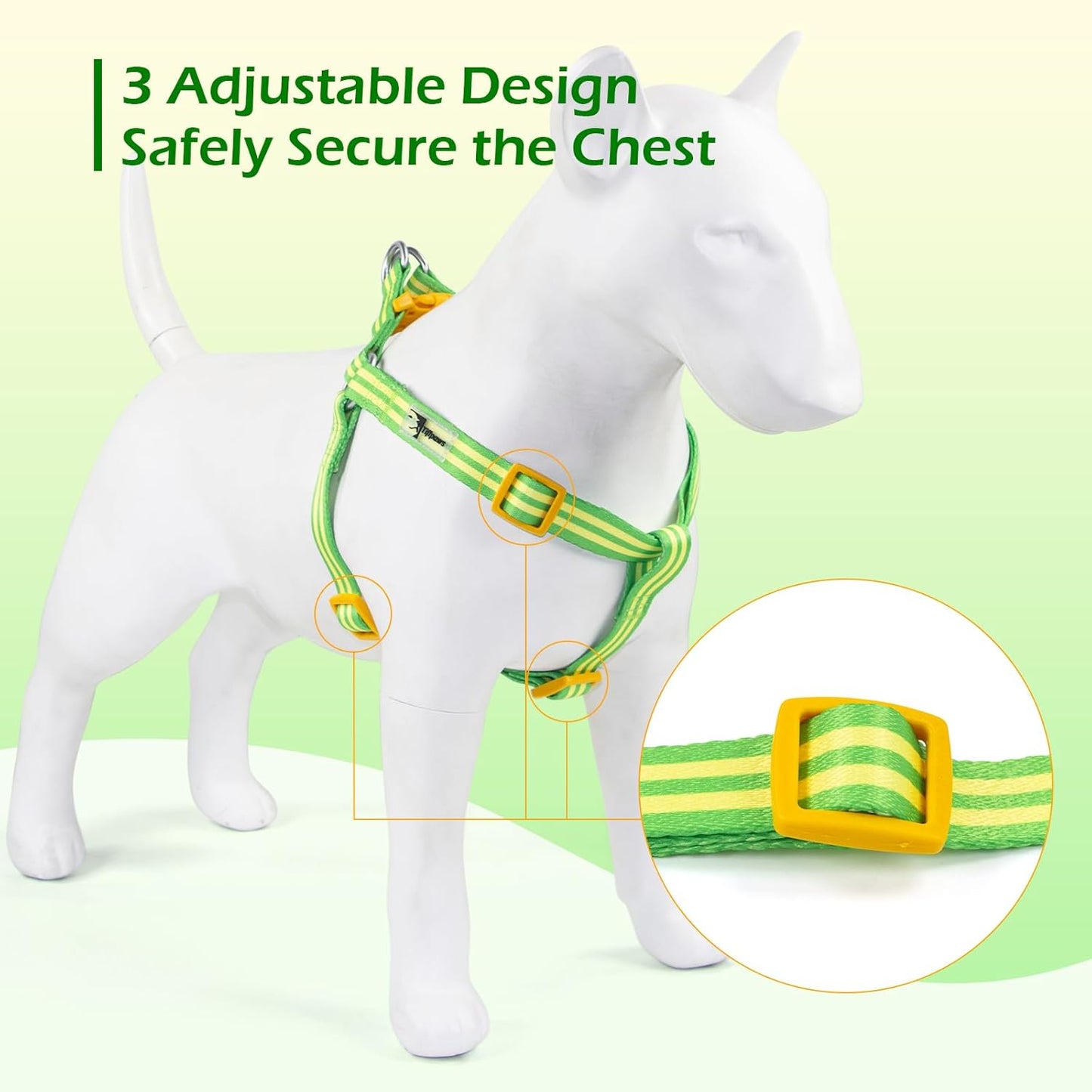 Step in Dog Harness for Small Dogs, Freedom Nylon Dog Halter Vests, Lightweight and Escape Proof Puppy Harness, Quick Fits for Small Medium and Large Dogs (Green & Yellow Stripe, XS)