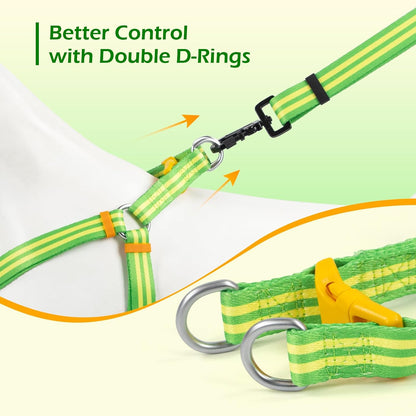 Step in Dog Harness for Small Dogs, Freedom Nylon Dog Halter Vests, Lightweight and Escape Proof Puppy Harness, Quick Fits for Small Medium and Large Dogs (Green & Yellow Stripe, XS)