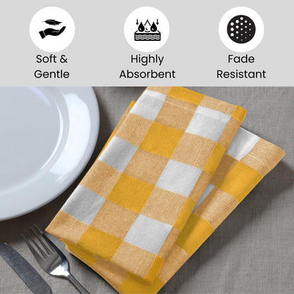 Cloth Dinner Napkins 100% Cotton Set of 6 - Soft Durable Washable - Ideal for Farmhouse Parties Wedding Christmas - Perfect Everyday Use Table Cloth Napkins Gingham Check 18x18 inch Yellow