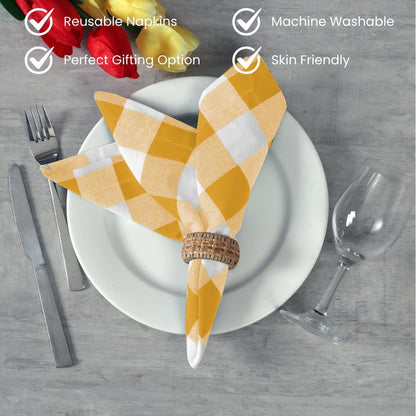 Cloth Dinner Napkins 100% Cotton Set of 6 - Soft Durable Washable - Ideal for Farmhouse Parties Wedding Christmas - Perfect Everyday Use Table Cloth Napkins Gingham Check 18x18 inch Yellow